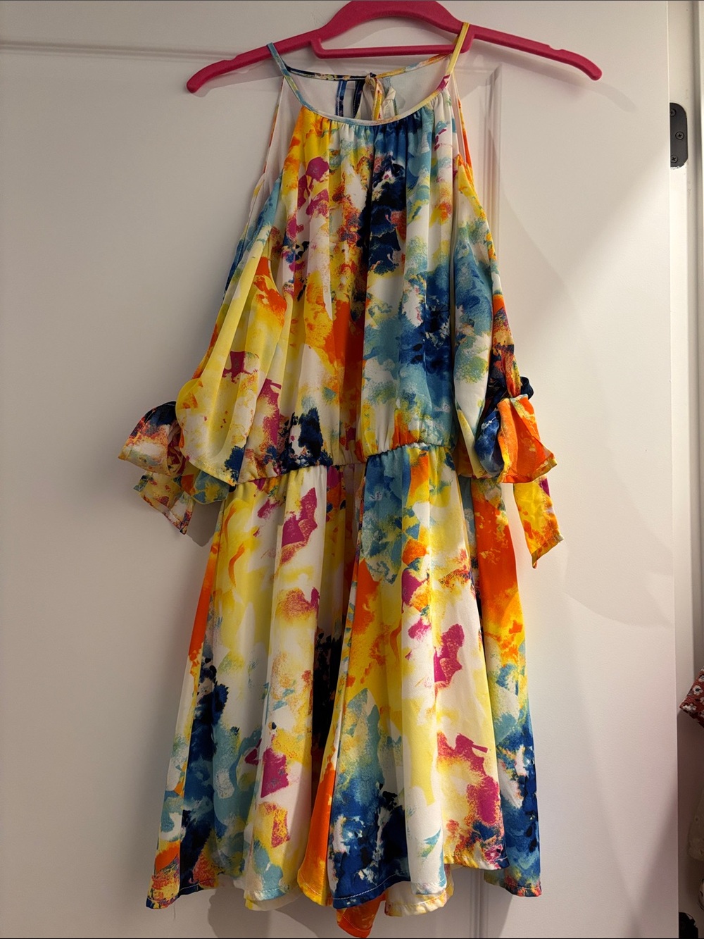 Peach Love California Multicolor Floral Watercolor Halter Romper